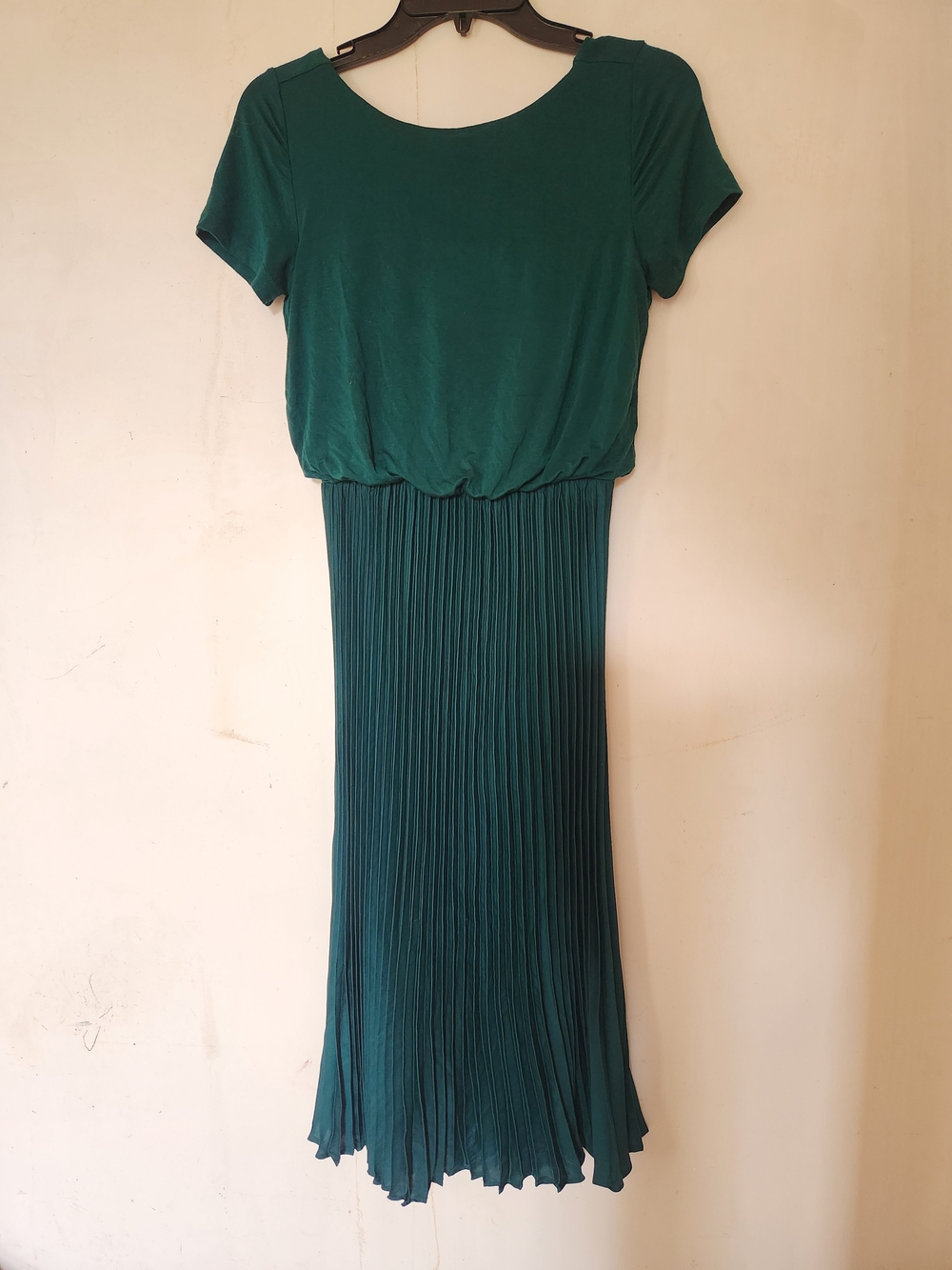 💕5/$25 LOFT Teal Green Pleated Maxi Dress with Short Sleeves